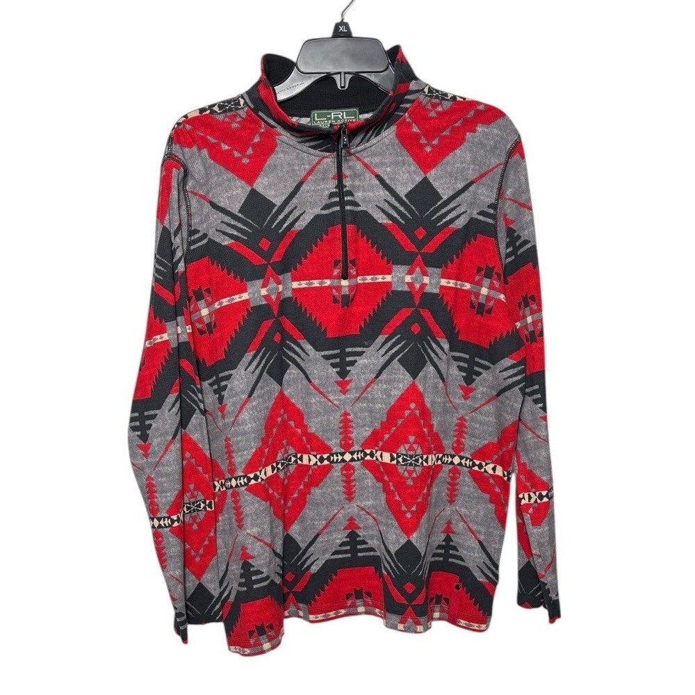 Lauren Ralph Lauren Active Aztec 1/4 Zip Thermal Top Women's Size 2X Tribal‎